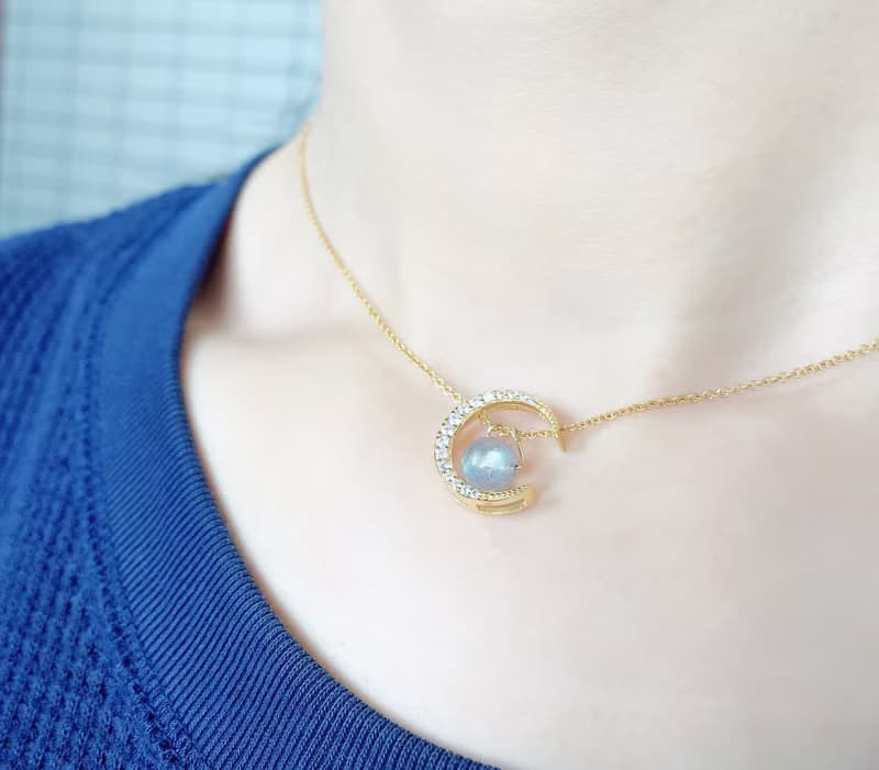 歲末驚喜 14KGF拉長石光譜石鎖骨鏈項鏈 情人節禮物