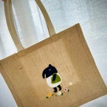 馬來貘羊毛氈提袋 手作羊毛氈刺繡提袋 黃麻環保提袋