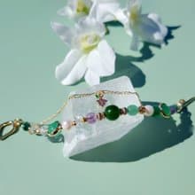 南方莊園。碧玉 淡水珍珠 紫幽靈 14K包金 水晶礦石設計手鍊