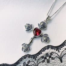 天然石榴石 純銀項鍊 心形 硫化玫瑰 十字架 1月生日石七夕情人節