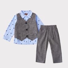 Academy系列星星長袖襯衫背心灰褲三件組