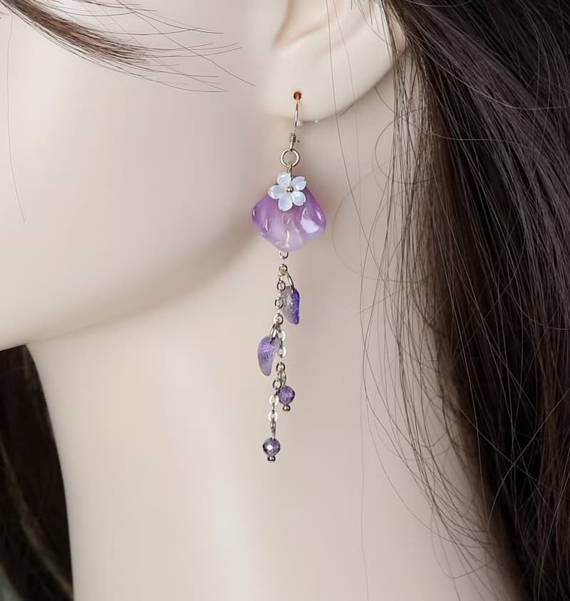 檸檬手作   紫藤花琉璃耳環/美國14K包金防敏耳勾/耳夾