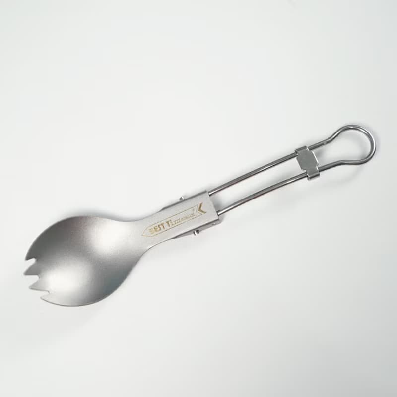 純鈦摺疊叉匙 鈦叉勺 鈦餐具 登山露營 贈餐具袋