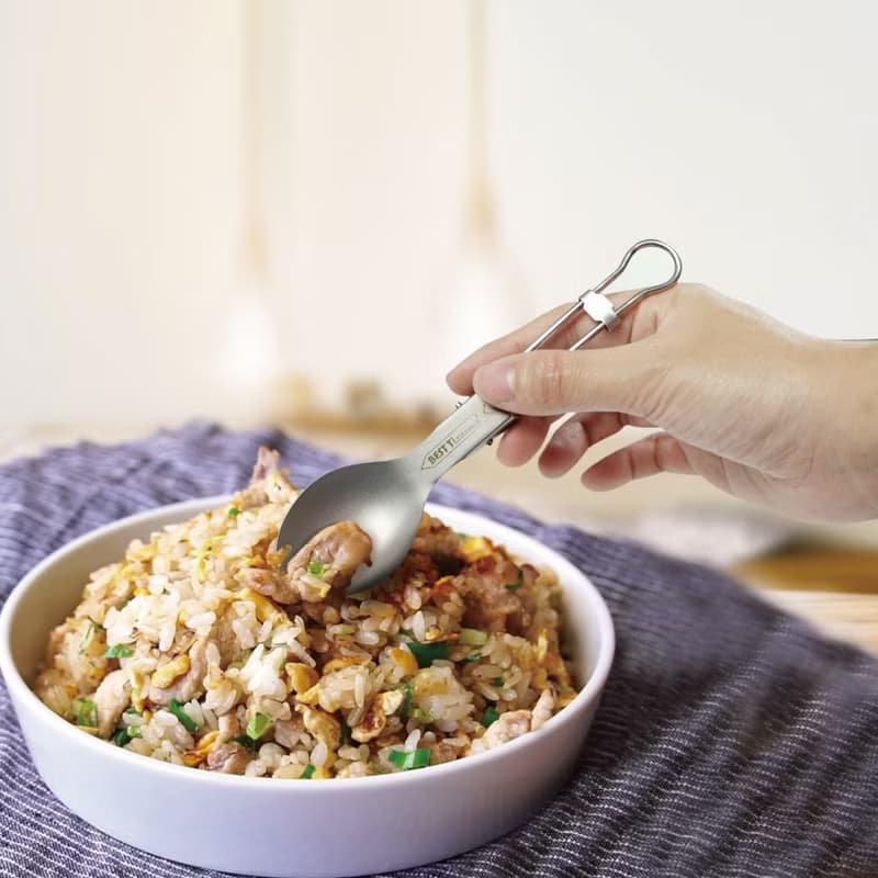純鈦摺疊叉匙 鈦叉勺 鈦餐具 登山露營 贈餐具袋