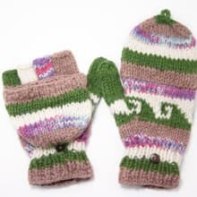 情人節禮物 限量一件針織純羊毛保暖手套 / 2ways手套 / 露趾手套 / 內刷毛手套 / 針織手套 - 漸層色草原拼色民族圖騰