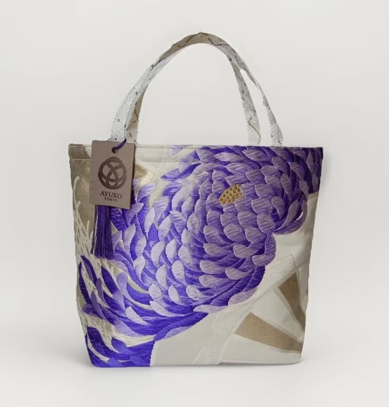獨一無二真絲和服袋帶托特包, 日本手工刺繡升級改造包, 和風藝術