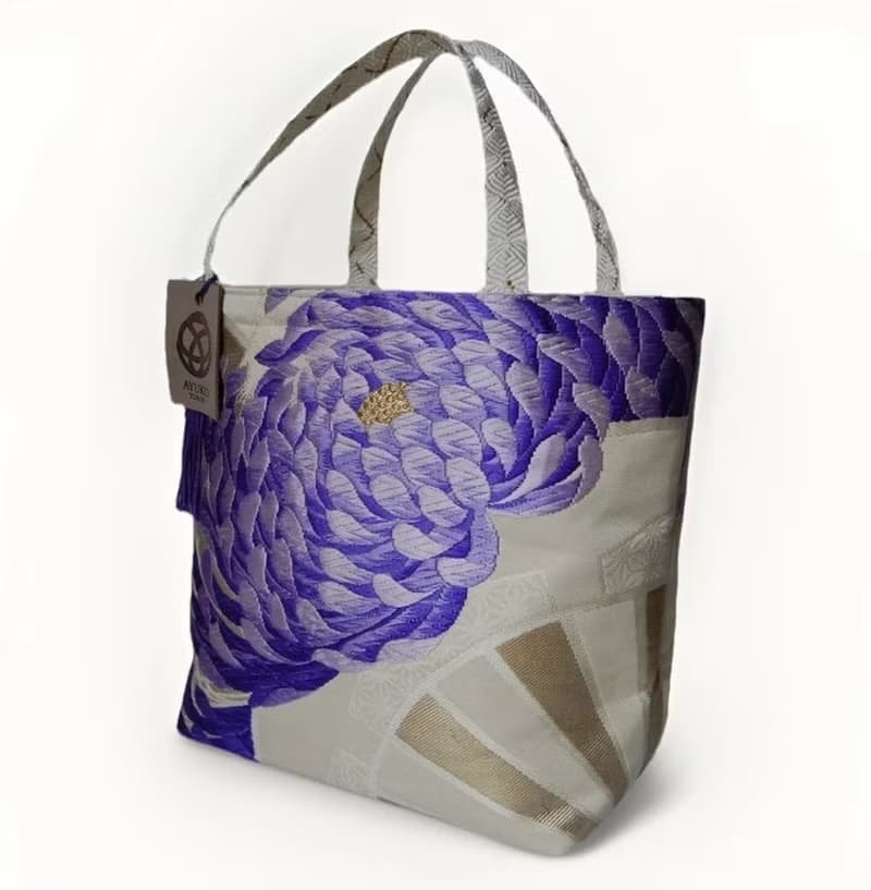 獨一無二真絲和服袋帶托特包, 日本手工刺繡升級改造包, 和風藝術