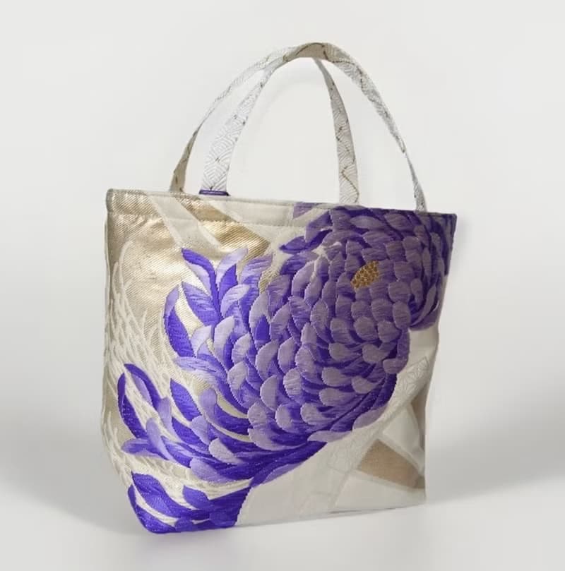 獨一無二真絲和服袋帶托特包, 日本手工刺繡升級改造包, 和風藝術