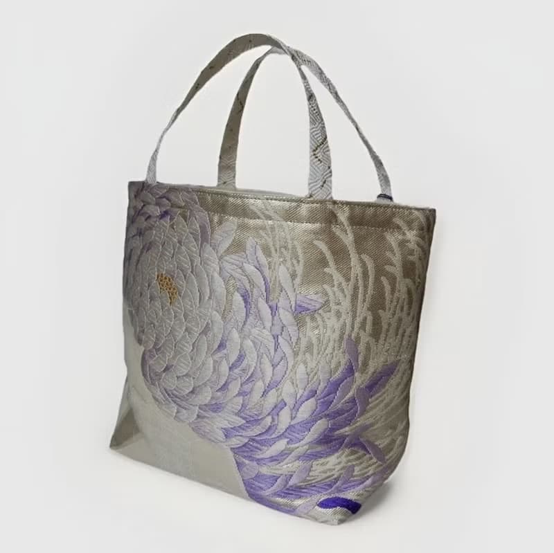 獨一無二真絲和服袋帶托特包, 日本手工刺繡升級改造包, 和風藝術