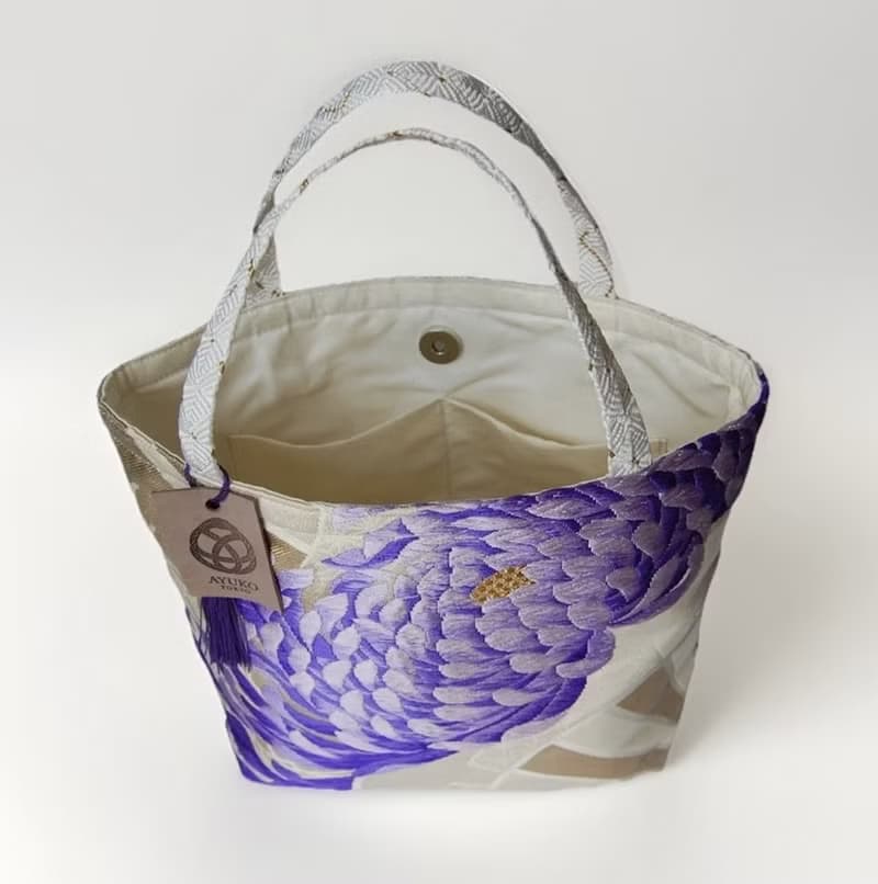 獨一無二真絲和服袋帶托特包, 日本手工刺繡升級改造包, 和風藝術