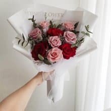 永生花+乾燥花│紅粉永生玫瑰花束 情人節