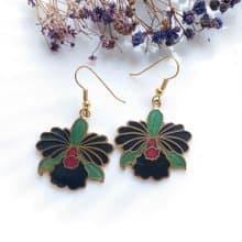 Vintage Jewelry 西洋古董飾品 鳶尾花 景泰藍 耳勾 針式耳環