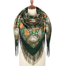 Pavlovo Posad Russian Shawl 100% Wool Scarf 125x125 cm Wrap Silk Fringe 1824-9