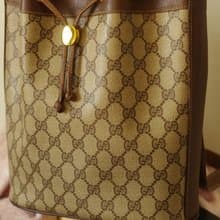 老又好古董珠寶 GUCCI真品連環老花側背包水桶包