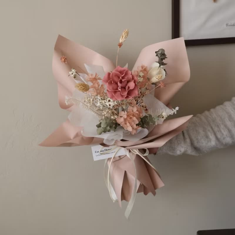 乾燥玫瑰色花束 永生花束 情人節花束