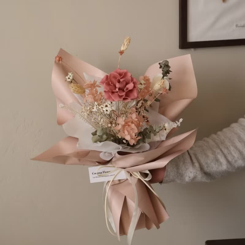 乾燥玫瑰色花束 永生花束 情人節花束