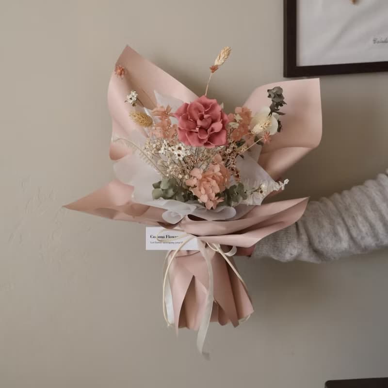乾燥玫瑰色花束 永生花束 情人節花束
