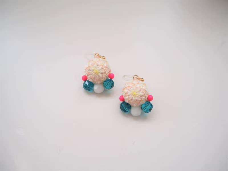 tachibanaya Lotus Japanese TEMARI Jewelry earrings 日本的傳統工藝 手鞠球 刺繡 耳環
