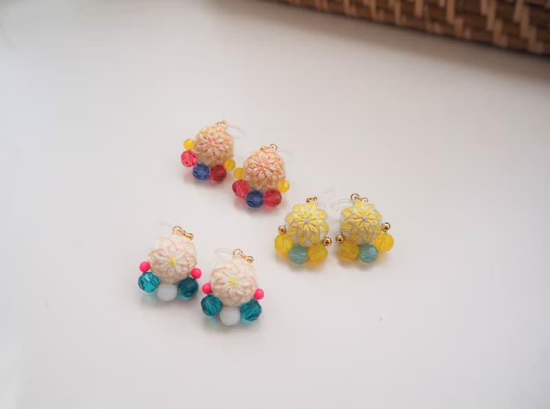 tachibanaya Lotus Japanese TEMARI Jewelry earrings 日本的傳統工藝 手鞠球 刺繡 耳環