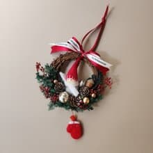 Xmas|永生雪松| 乾燥花圈 S小款紅色小帽娃娃聖誕花圈 交換禮物