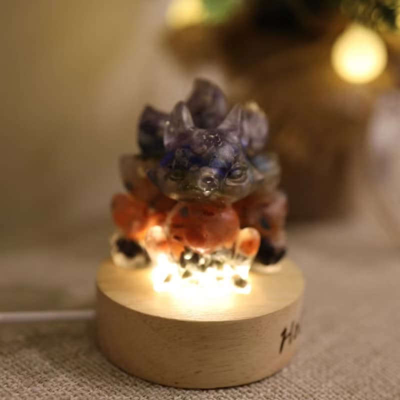 【母親節禮物】療癒彩虹小九尾狐狸-水晶礦石奧剛狐狸小夜燈Orgon
