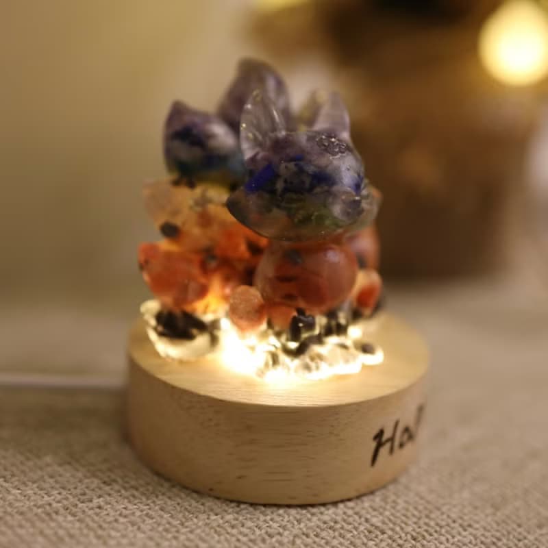 【母親節禮物】療癒彩虹小九尾狐狸-水晶礦石奧剛狐狸小夜燈Orgon