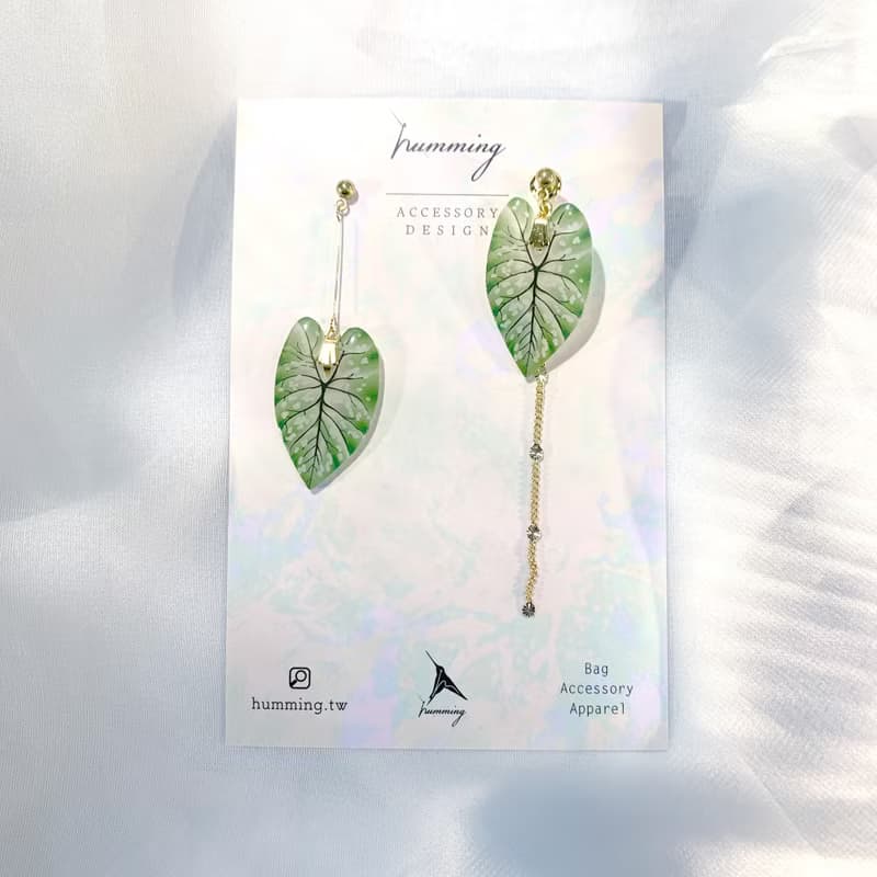 耳環 窄葉 彩葉芋 觀葉 植物 樹脂 銀飾 耳夾  禮物 禮盒 情人節