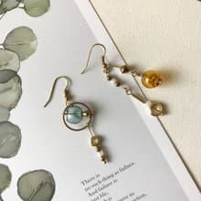 異國泡泡_黃銅耳環_墨綠與橙(可改夾)