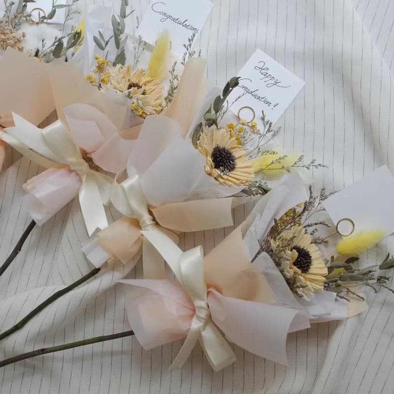 【現貨】單支乾燥太陽花/棉花花束 留言小卡花束