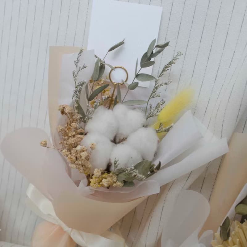 【現貨】單支乾燥太陽花/棉花花束 留言小卡花束