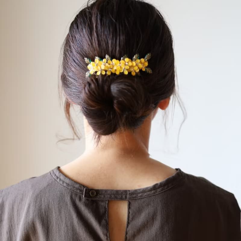 金木犀とリーフのバレッタ　秋のヘアアクセサリー