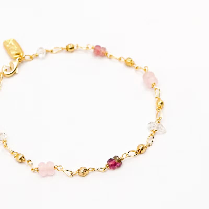 人緣 x 碧璽 白水晶 石英石 粉晶 粉 黃銅 K金【繁星點點】手鍊