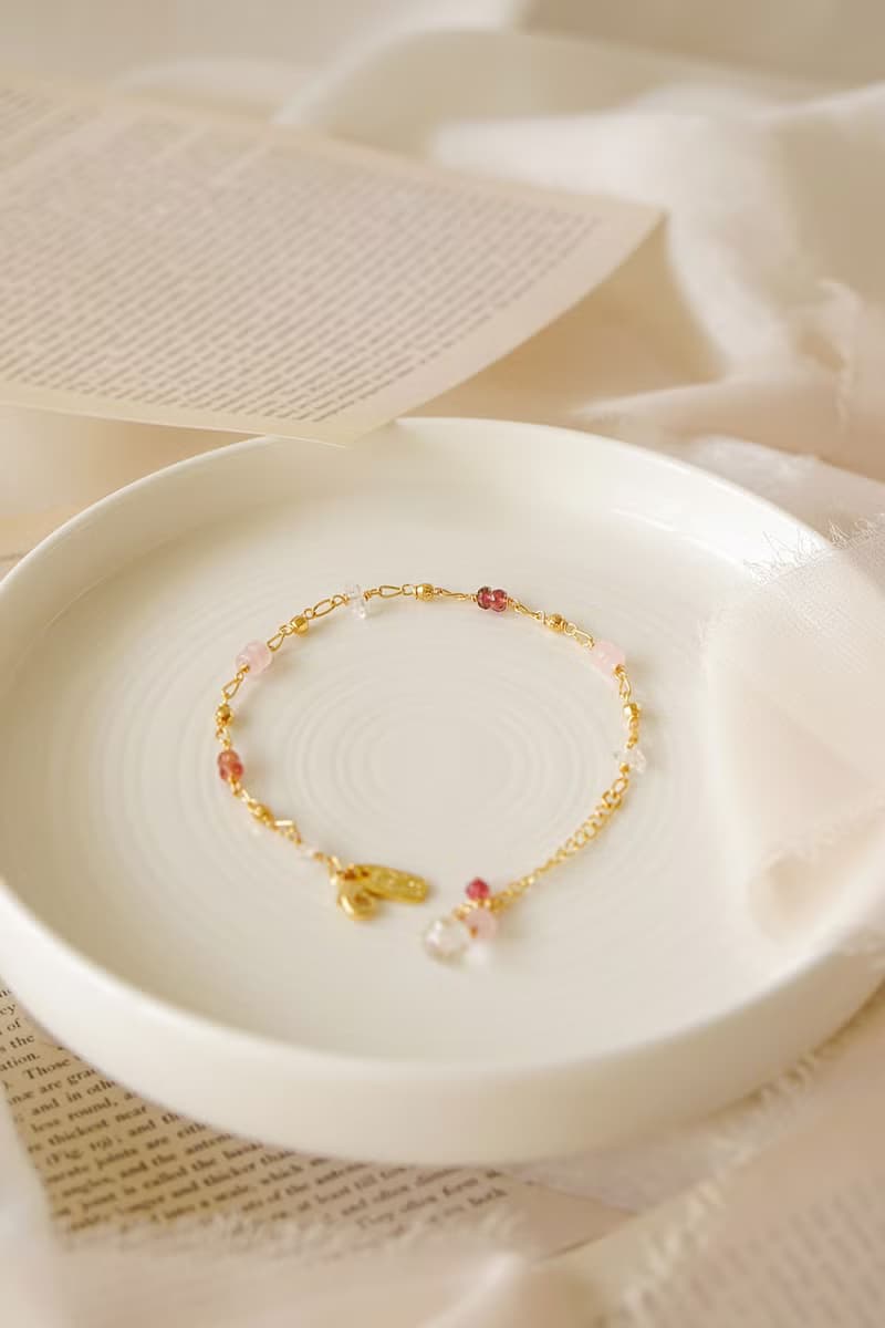人緣 x 碧璽 白水晶 石英石 粉晶 粉 黃銅 K金【繁星點點】手鍊