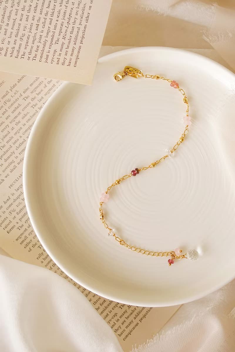 人緣 x 碧璽 白水晶 石英石 粉晶 粉 黃銅 K金【繁星點點】手鍊
