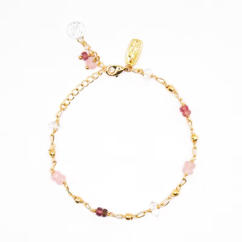 人緣 x 碧璽 白水晶 石英石 粉晶 粉 黃銅 K金【繁星點點】手鍊