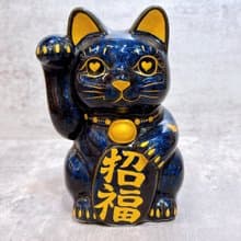 【金心迎喜】日本清水燒招財貓 | 青墨 金彩心 - 招福 右