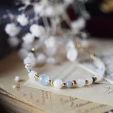 雪花冰。冰種海藍寶 摩根石 天使石 月亮石14K包金 天然石手鍊