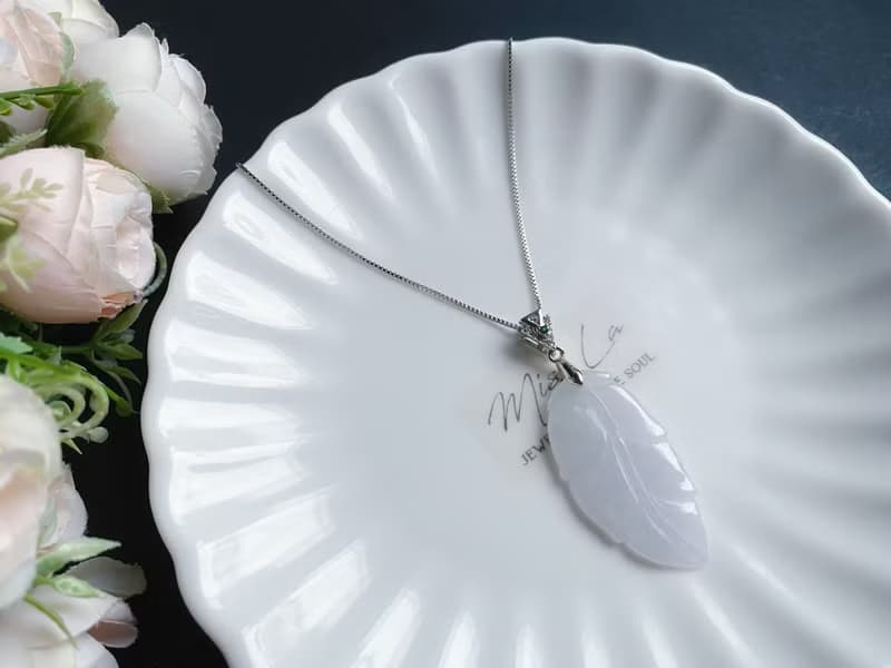 天然緬甸玉翡翠 淺紫底翡 葉子 金枝玉葉 項鍊 s925 玉石 禮物