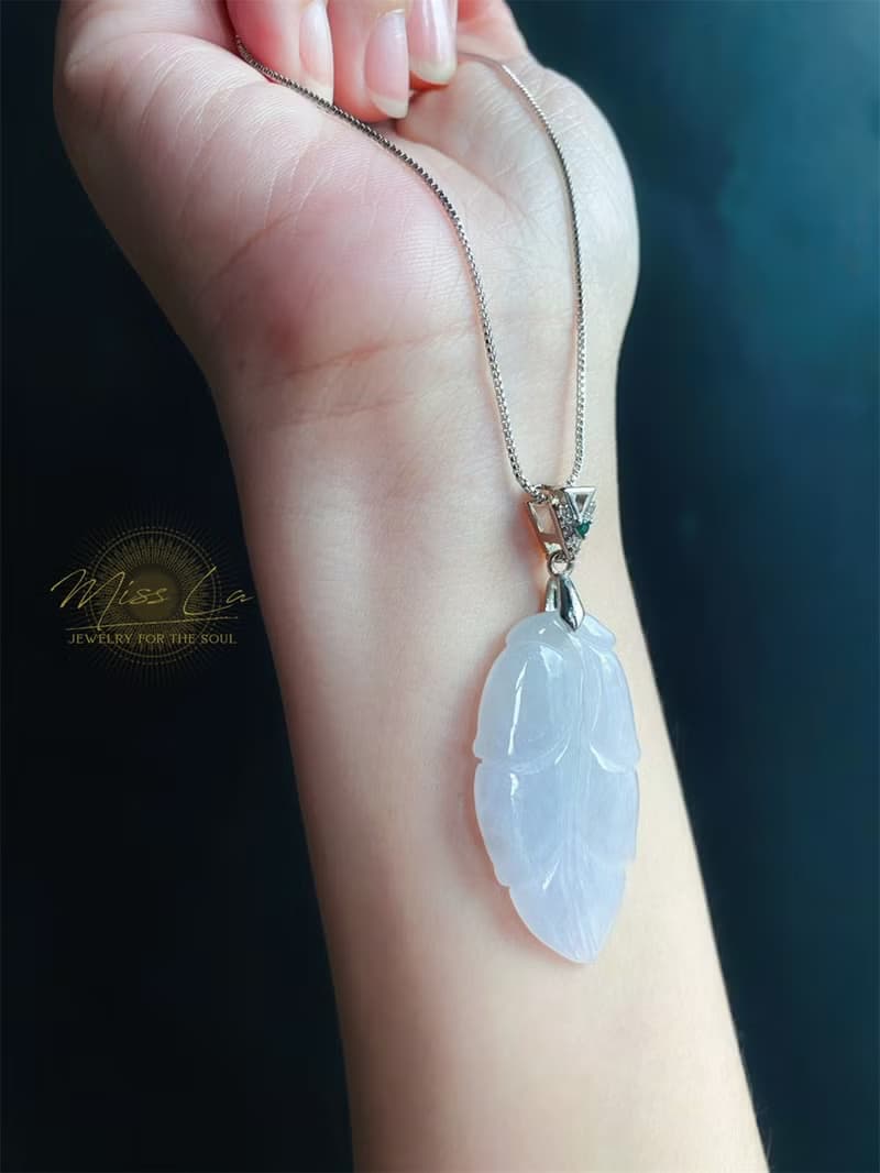 天然緬甸玉翡翠 淺紫底翡 葉子 金枝玉葉 項鍊 s925 玉石 禮物