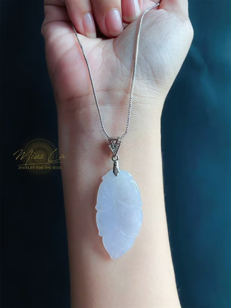 天然緬甸玉翡翠 淺紫底翡 葉子 金枝玉葉 項鍊 s925 玉石 禮物