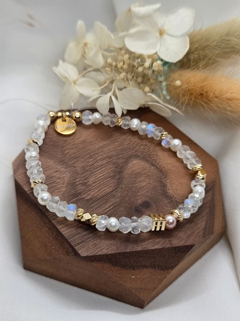 月光泡泡 切面藍月光石 珍珠水晶手鍊