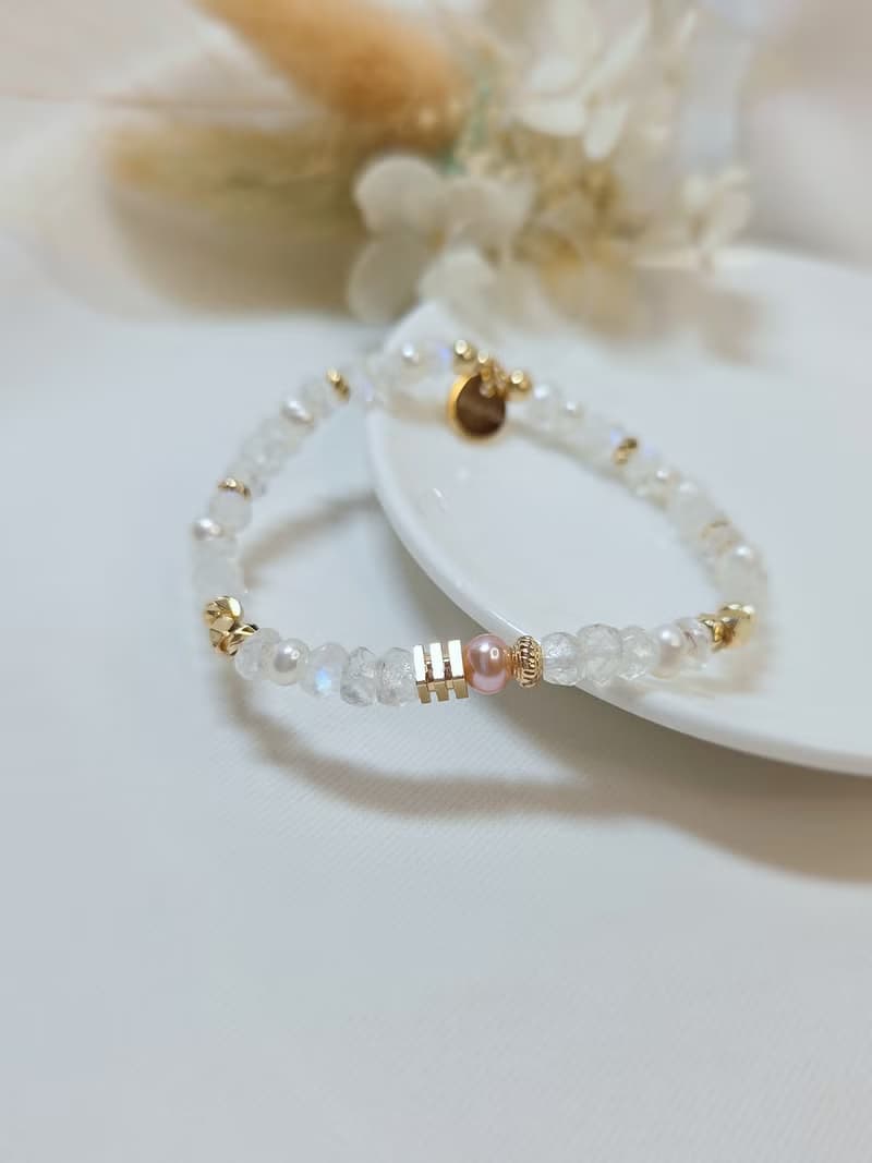 月光泡泡 切面藍月光石 珍珠水晶手鍊