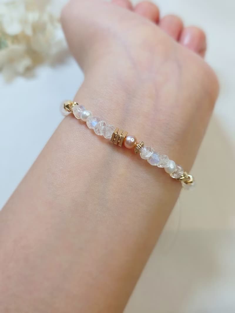 月光泡泡 切面藍月光石 珍珠水晶手鍊