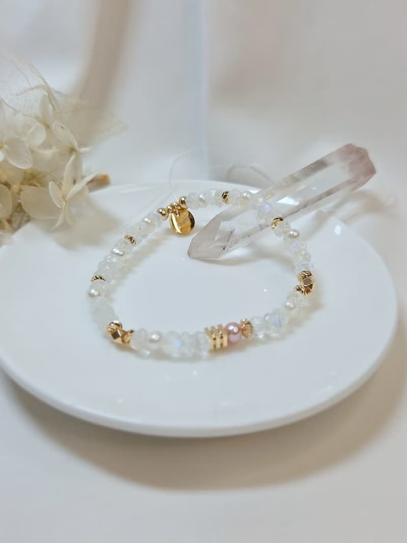 月光泡泡 切面藍月光石 珍珠水晶手鍊
