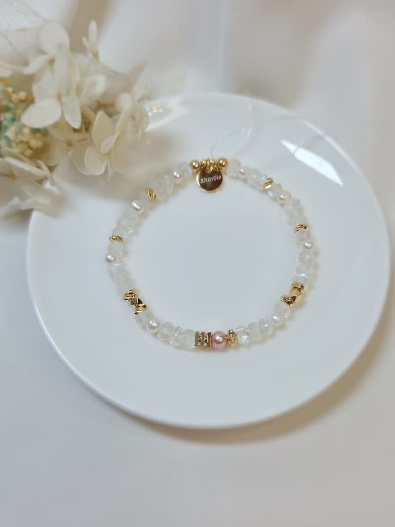 月光泡泡 切面藍月光石 珍珠水晶手鍊