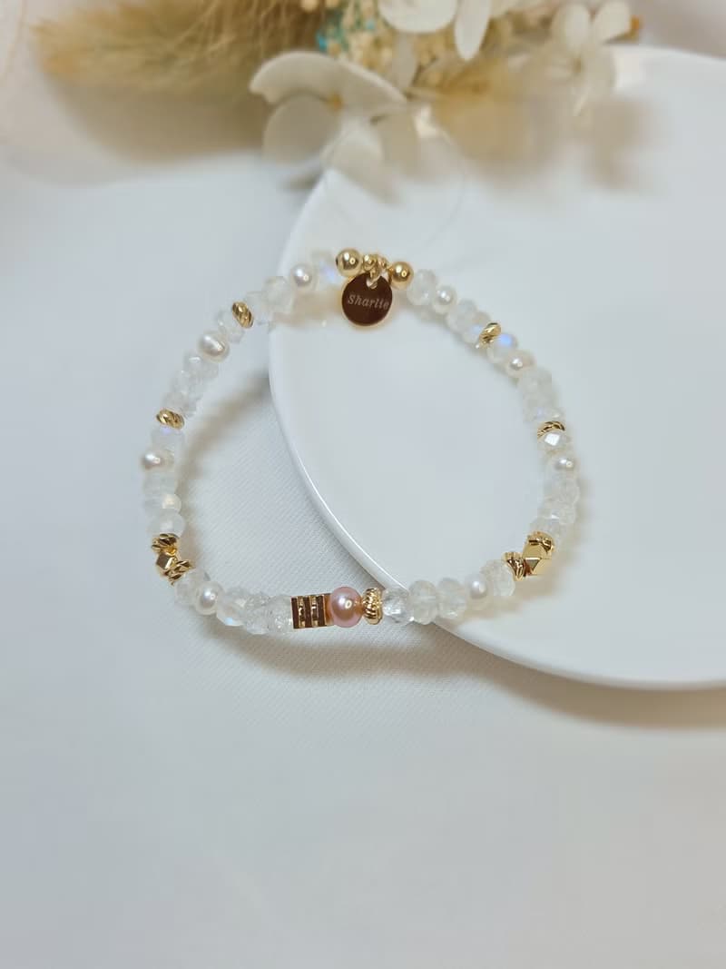 月光泡泡 切面藍月光石 珍珠水晶手鍊