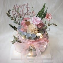 清新森林風有錢花蛋糕/有錢花蛋糕/永生花/週年禮物/鈔票蛋糕
