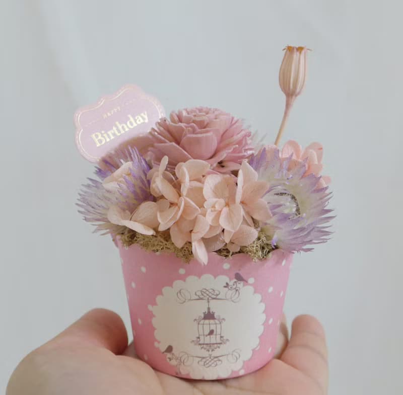 情人節禮物花束粉紫玫瑰蛋糕花 甜點花盆栽 結婚捧花永生乾燥花情