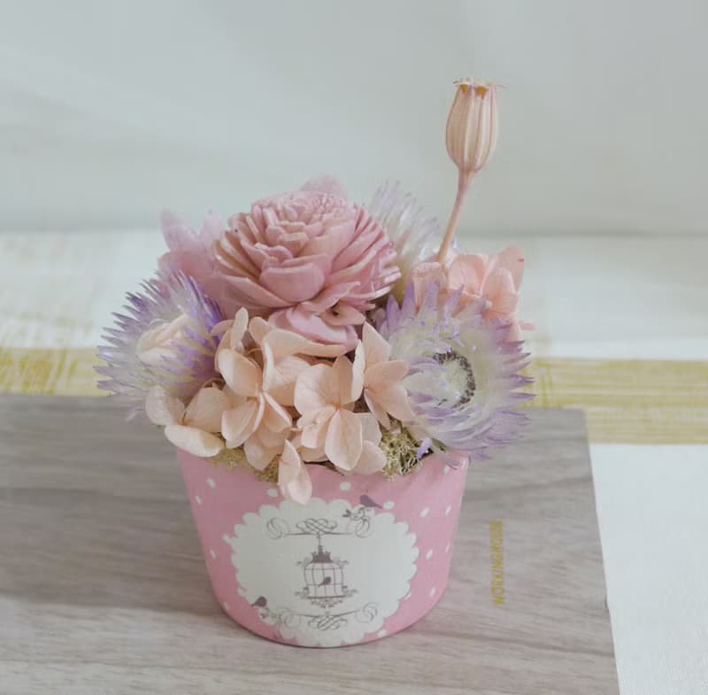 情人節禮物花束粉紫玫瑰蛋糕花 甜點花盆栽 結婚捧花永生乾燥花情