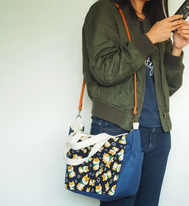 原創手工縫製托特側肩包帆布包 可愛鬥牛梗犬圖案